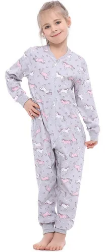 Merry Style Mädchen Schlafanzug Jumpsuit MS10-186 grau 134-140 mit Einhorn-Muster - Bequemer Schlafanzug für Mädchen in Grau mit Einhorn-Muster, ideal für gemütliche Nächte. Aus 100% Baumwolle, mit praktischen Taschen und langem Arm. Maschinenwaschbar und kuschelig.