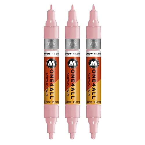 Molotow One4All Acrylic Twin Marker (Strichstärke 1.5 mm und 4 mm, hochdeckend und permanent) 3 Stück Farbe 207 powder pastell