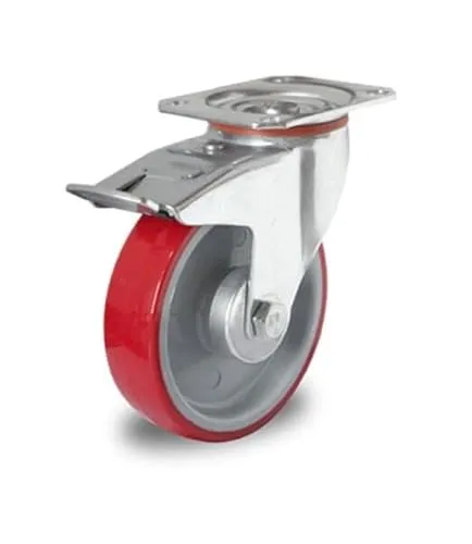 Lenkrolle mit Feststeller 100 mm Polyurethan rot
