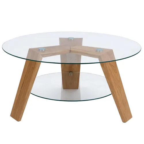 MCA Couchtisch HWC-P59, Beistelltisch Kaffeetisch Wohnzimmertisch, Massiv-Holz Glas rund Ř 75cm, Eic 119397