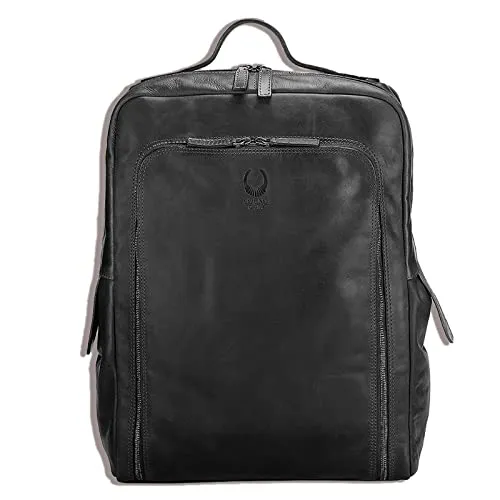 Corno d´Oro Premium Lederrucksack für Herren und Damen - Hochwertiger Laptop-Rucksack aus pflanzlich gegerbtem Echtleder, ideal für 17 Zoll Notebooks. Robuste Qualität mit gepolstertem Laptopfach und Organizer-Frontfach, perfekt für Alltag und Reisen.