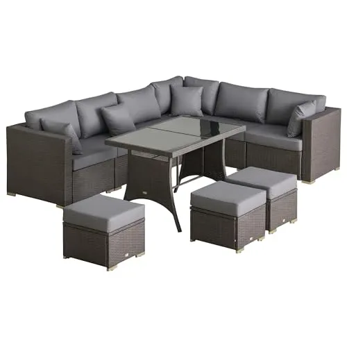 Outsunny Sitzgruppe Gartenmöbel-Set - Elegantes Gartenmöbel-Set aus robustem PE-Rattan und Stahlrahmen, ideal für entspannte Stunden im Freien. Inklusive 3 Ecksofas, Tisch und Kissen für maximalen Komfort.