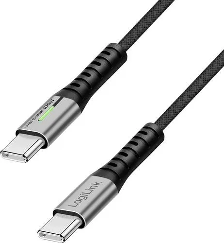 LogiLink USB-C Kabel USB 2.0 USB-C Stecker 1.50m Schwarz mit LED, beidseitig verwendbarer Stecker CU0423