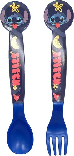 STOR 2er-Set Disney Stitch Kunststoffbesteck für Kinder, BPA-frei, abwaschbar und wiederverwendbar, nicht für Mikrowelle und Spülmaschine geeignet
