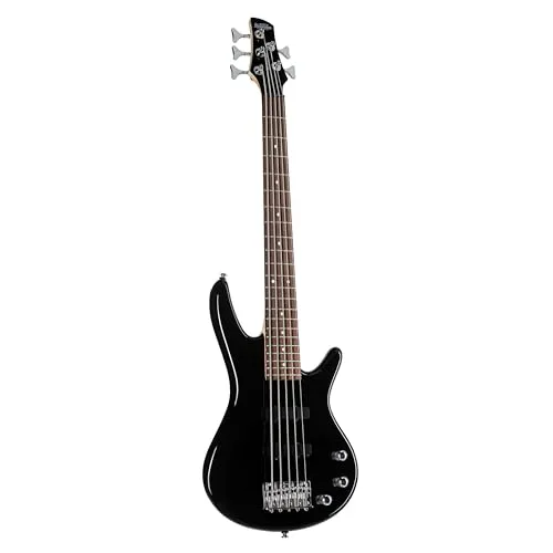 Ibanez miKro GSRM25-BK Black E-Bass 5-Saiter - Bassgitarre für Einsteiger und Fortgeschrittene, Short Scale Mensur für komfortables Spiel, vielseitiger Klang mit zwei Single Coil Pickups, ideal für Reisen.