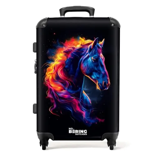 NoBoringSuitcases.com Kinderkoffer Pferd - Neon Mehrfarbig, 67 cm - Kindergepäck: Großer Hartschalenkoffer mit 72 Litern Volumen, TSA-zugelassen und robustem Material für sichere Reisen. Ideal für Kinder und langlebig mit einzigartigem Design!