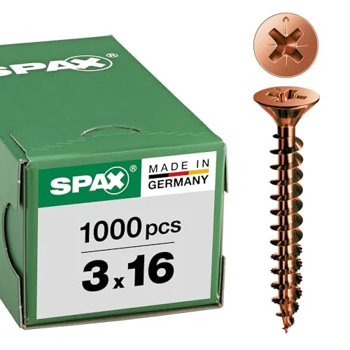 SPAX Universalschraube, 3,0 x 16 mm, 1000 Stück, Kreuzschlitz Z1, Senkkopf, Teilgewinde, 4CUT, Brüniert C1A, 1081140300165