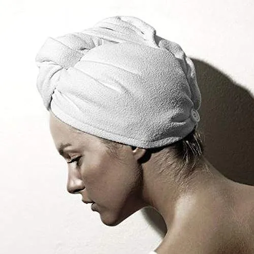 MACOSA SP1057-20 Haarturban Mikrofaser Weiß mit Knopfverschluss | schnelles sanftes Trocknen Haartrockentuch Kopf-Handtuch Turban Haar-Handtuch