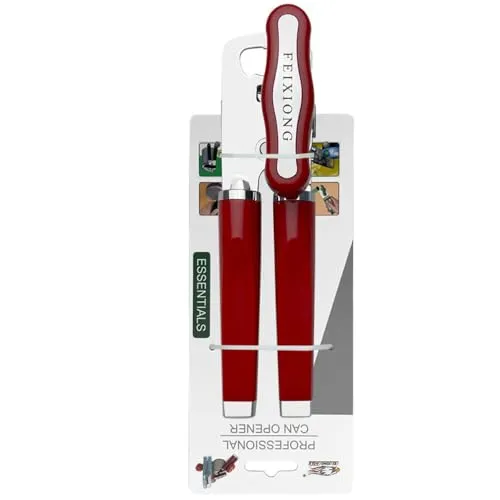 Dosenöffner Manuell,3 in 1 Büchsenöffner Sicherheits-Edelstahl Deckelöffner mit Multifunktionaler Flaschenöffner Kapselheber für Arthritis und Schwache Hände Red