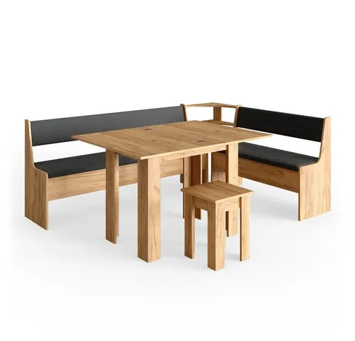 Vicco Sitzgruppe Roman - 5-teiliges Set in Goldkraft Eiche/Anthrazit - Essgruppen für Küche und Esszimmer, hohe Sitzkomfort durch bequeme Polsterung und stilvolles Design für gemütliche Familienabende.