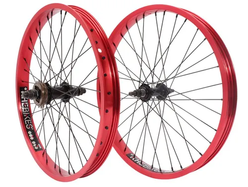 KHE Prism BMX 20 Zoll Laufradsatz mit 16T Freilaufritzel - Hochwertiger 20 Zoll Laufradsatz aus 7005 Aluminium mit stabilen 38mm breiten Felgen. Ideal für BMX-Räder, leicht und robust – perfekt für anspruchsvolle Fahrer.