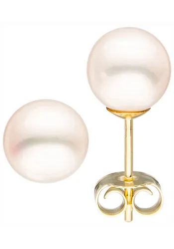 JOBO Paar Ohrstecker, 585 Gold mit Süßwasser-Zuchtperlen 6,5 mm