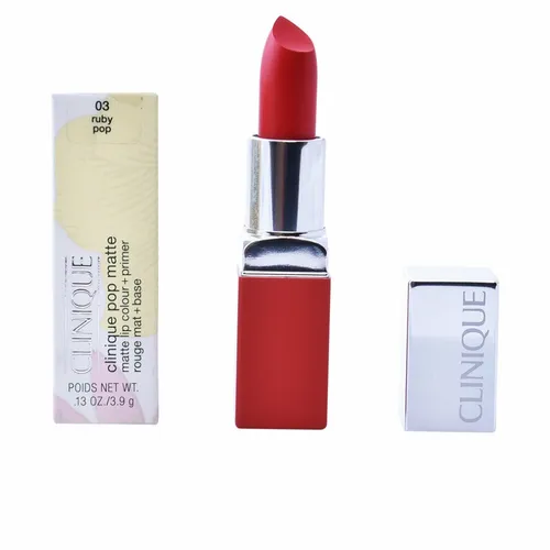 CLINIQUE Lippenstift Pop Matte Lip Colour + Primer - Lippenstift in #03-Ruby Pop, 3 ml, mit pflegendem Hanföl und Primer für langanhaltende, matte Farbe und geschmeidige Lippen.