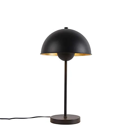 Qazqa Retro Tischlampe schwarz mit Gold - Elegante LED-Lampe für jeden Raum - Stilvolle Retro Tischlampe in Schwarz und Gold, ideal für Wohnzimmer, Schlafzimmer und Büro. E27-Fassung, dimmbar (Dimmer nicht enthalten), für eine warme Atmosphäre.
