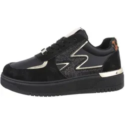 Ital Design Damenschuhe A-72 Sneakers Low - Damen-Sneaker aus Kunstleder in Schwarz Gold, perfekt für lässige Outfits und bequemes Tragen im Alltag.