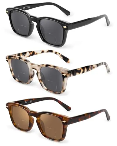 JM Sonnenbrille Mit SehstäRke Damen Herren, Klassisch Bifokale Sonnenbrille Quadratisch Lesebrille UV-Schutz +1.5