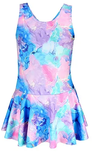 Aquarti Mädchen Badeanzug mit Ringerrücken - Farbenfroher Badeanzug mit Tie Dye-Print in Blau, Lila und Rosa, Größe 140, ideal für den Sommer und perfekt für kleine Schwimmerinnen.