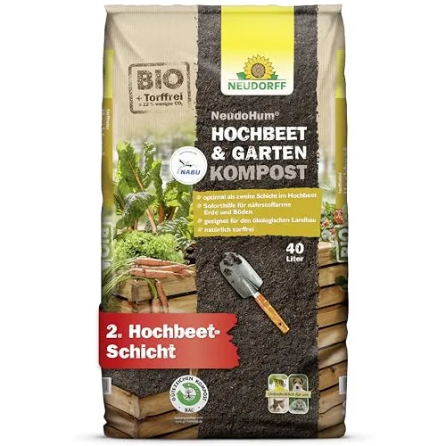 Neudorff NeudoHum Hochbeet- & GartenKompost – Torffreier Bio-Kompost ideal als zweite Schicht im Hochbeet, unkrautfrei und nährstoffreich, 40 Liter