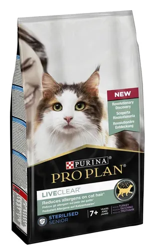 Pro Plan LiveClear Sterilised Senior 7+ mit Truthahn Katzenfutter 1,4 kg - Katzenfutter für Senioren, mit speziellen Inhaltsstoffen zur Unterstützung der Gesundheit älterer Katzen und zur Reduzierung von Allergenen.