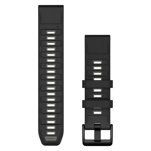 Garmin Silikon 22mm Quickfit Armband für FENIX 8 - Smartwatch Zubehör: Hochwertiges Silikon-Armband in Schwarz/Kieselgrau, ideal für individuellen Stil und Komfort beim Sport.