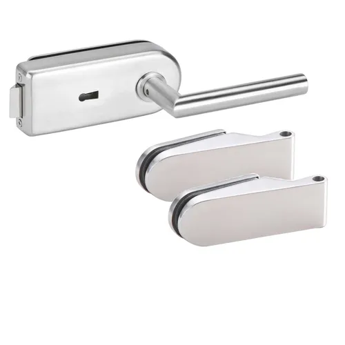 Glastürbeschlag Set Studio BB, Glastürschloss + Bänder + Drücker, Edelstahl