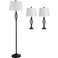 HOMCOM 3er-Lampenset: 2 Tischlampen & 1 Stehlampe im Vintage-Stil - Stehlampen Set für stilvolle Beleuchtung, ideal für Schlafzimmer oder Wohnzimmer. Mit elegantem Kerzenständer-Design und sanftem Licht sorgt es für eine gemütliche Atmosphäre.
