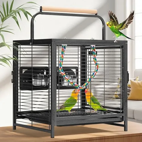VIVOHOME Vogelkäfig für Papageien 48cm - Tragbarer Reisekäfig mit Sitzstange - Vogelkäfige mit stabiler Stahlkonstruktion, leicht und ideal für Reisen. Sicheres Design für verspielte Vögel und einfach zu montieren.