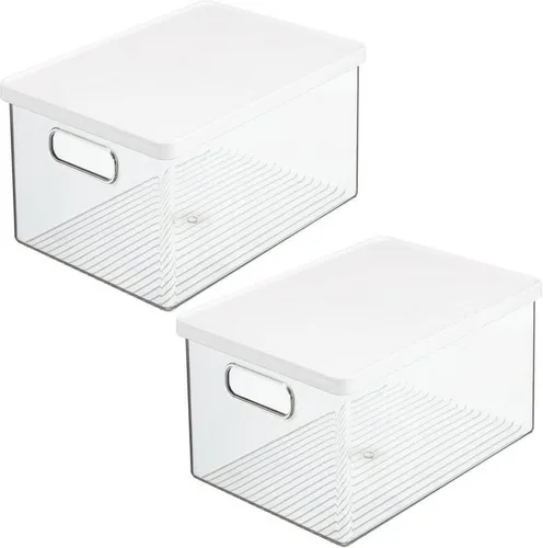 mDesign Badaccessoire-Set Organizer Aufbewahrungsbox Stapelbar 2er Set mit Deckel mDesign Tran