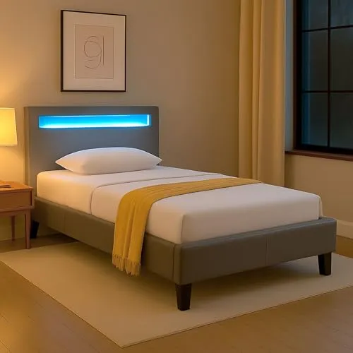 Caro-Möbel Polsterbett MANDALAY 90x200 cm - Modernes Jugendbett mit LED-Beleuchtung, inklusive Lattenrost, ideal für stilvolle Schlafzimmer und optimale Nachtruhe.