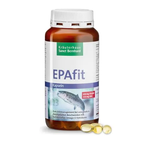 Sanct Bernhard Omega-3 Epafit-Kapseln | 210 Kapseln mit 75% Omega-3-Fettsäuren - Apfelessig-Kapseln zur Unterstützung bei entzündlich-rheumatischen Beschwerden, enthalten 650 mg Fischöl-Konzentrat für ein verbessertes Wohlbefinden.