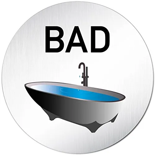 Türschilder24 XXL Türschild • Ø 100 mm rund • Schild Bad 3D blau • aus veredeltem Aluminium Vollmaterial • geschliffene Edelstahloptik • 100% Made in Germany