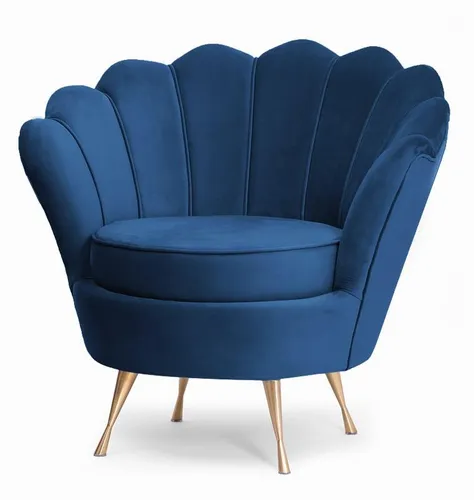 PAWS MÖBEL Muschel-Sessel | Bezug Samt-Stoff | Gestell Metall goldfarben/ schwarz/ chrom | B 87 x T 72 x H 81 cm | blau