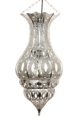 Marrakesch Orient & Mediterran Interior Deckenleuchte Djamir Silber - Orientalische Deckenleuchte aus handgearbeitetem Eisen, zaubert mit ihrem filigranen Lochmuster traumhafte Lichtspiele in Ihr Zuhause.