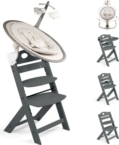 BabyGo Homey-Set Pro Hochstuhl Family inkl. Babywippe & Essbrett beige grey