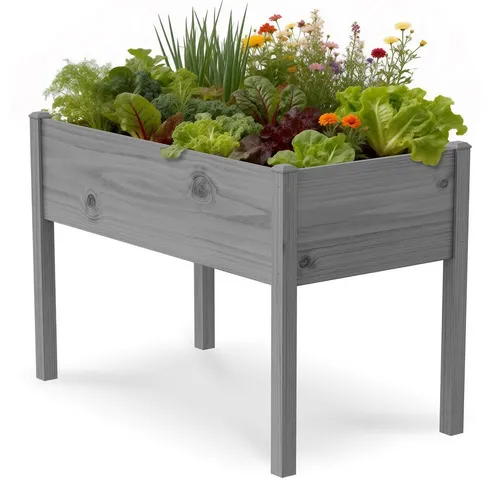 Meulbaty Hochbeet aus Holz mit Beinen, natürlicher Pflanzkasten aus massivem Kiefernholz (wetterfest imprägniert, 1 St), ergonomische Arbeitshöhe 80 cm, für Terrasse, Balkon und Garten