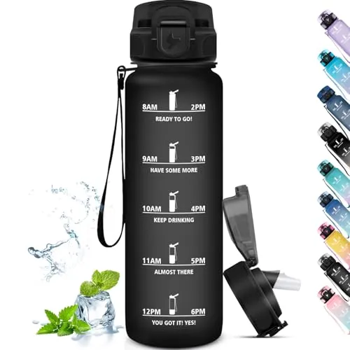 Grsta Trinkflasche 1L, mit Strohhalm, Auslaufsicher, Sport für Kohlensäurehaltige Getränke, Auslaufsicher, Erwachsene für Fitness, Yoga, Camping