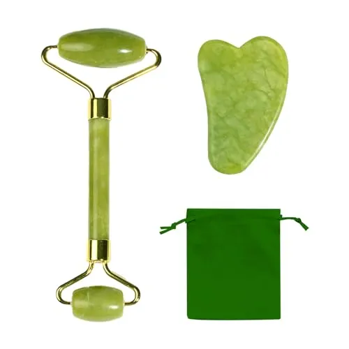 Stück Gesichtsroller, 1 Stück Jade Gua Sha Klinge, Jade Roller Gua Sha Set, Gesichtsroller, Linderung Feiner Linien Und Falten, Hautpflegegerät, Gesichtsmassagegerät, Gua Sha Massagegerät (Grün) 1