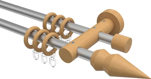 Interdeco Gardinenstange Typ Adrian Doman, Silbergrau, 360 cm - Elegante 2-läufige Gardinenstange aus Metall und lackierter Buche, ideal für moderne Wohnräume. Inklusive Zubehör und einfacher Wandmontage.