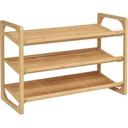 Homcom Schuhregal aus Bambus, 3-stufig, natur - Schuhschrank in stilvollem Design mit Platz für bis zu 9 Paar Schuhe. Robustes Bambusmaterial sorgt für Stabilität und eine natürliche Optik, ideal für eine ordentliche Schuhaufbewahrung.