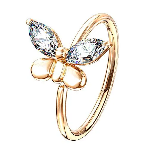 Continuous Ring Piercing Schmetterling mit Zirkonia Glitzer Kristallen Septum Tragus Helix Nase Lippe Nasenring Ohr Knorpel Rosegold
