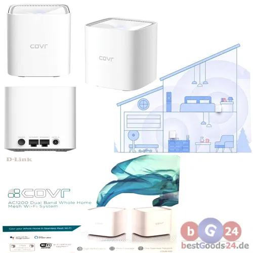 D-LINK COVR AC1200 (2er-Set) - Dualband Whole Home Mesh System - Drahtlose Router mit bis zu 1200 Mbps, einfache Einrichtung und perfekt für nahtloses WLAN in jedem Raum.