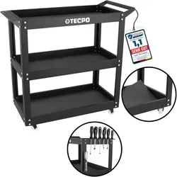 TECPO Werkzeugwagen Rollwagen mit 3 Ladeflächen - Robuster Rollwagen mit 300 kg Tragkraft, ideal für Werkstätten. 3 Ablageflächen und Lochleiste bieten optimale Organisation und schnellen Zugriff auf Werkzeuge.