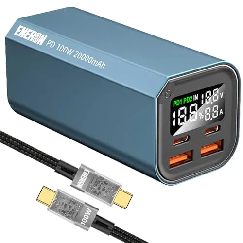 20000mAh Powerbank ENERON 100W Schnellladegerät 2X USB-C / 2X USB-A Akku Pack Tragbar