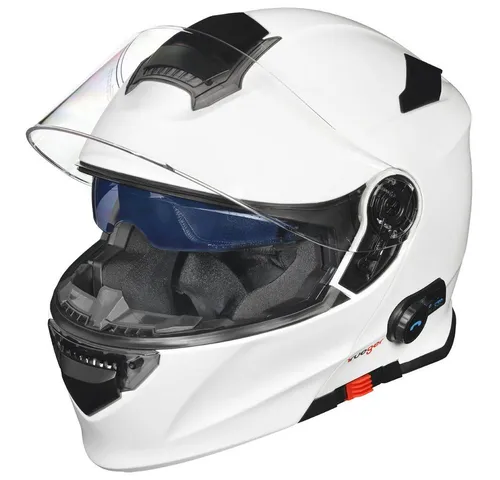 Rueger RS-983 Bluetooth Klapphelm - Modularer Motorradhelm in Matt Weiß, mit Bluetooth-Funktion für komfortable Kommunikation während der Fahrt und ECE-22/05 zertifiziert.