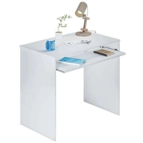 Weißer Schreibtisch mit herausnehmbarem Regal, 79 x 90 x 54 cm - Moderner Computertisch in Weiß, ideal für ergonomisches Arbeiten. Mit abnehmbaren Regal für optimalen Platz und einfache Handhabung, stoß- und kratzfest.