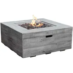 Elementi Feuerstelle Wilton, Grau, 87x36x87 cm - Hochwertige gasbetriebene Feuerstelle im Holz-Look aus wetterfestem Faserbeton, ideal für gemütliche Abende im Freien. Flexibel einstellbare Flammenhöhe sorgt für stimmungsvolle Atmosphäre.