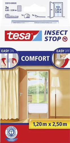 tesa Insect Stop COMFORT Fliegengitter für Türen - Einfache Montage ohne Bohren - Fliegengitter für Türen, idealer Insektenschutz mit selbstklebendem Klettband. Leichter Sichtschutz und wiederverwendbar, waschbar bis 30°C.