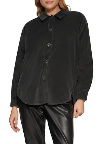 Overshirt aus Cord in Dunkelgrau - Größe 38 - Funktionsjacke mit relaxtem Schnitt, Hemdkragen und praktischen seitlichen Eingrifftaschen für einen lässigen Look und hohen Tragekomfort.