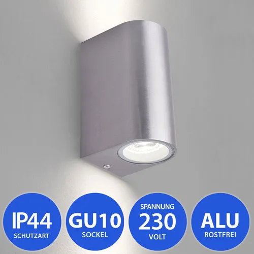 Außenwandleuchte aus Aluminium 1267-SN2, IP44, für 2x GU10