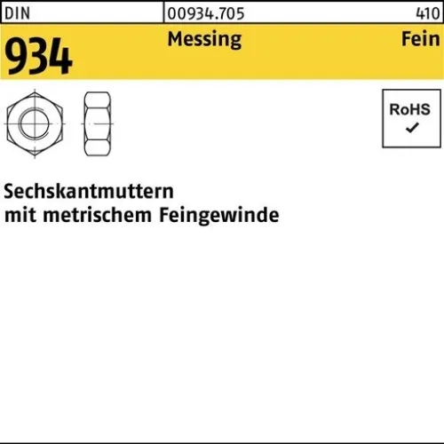 Sechskantmutter DIN 934 M20x 1,5 Messing 10 Stück